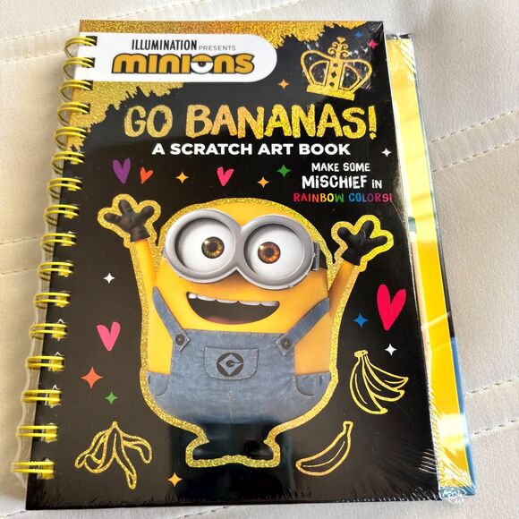 Minions GO BANANAS 20 Page Scratch Art Book w/ Wooden Stylus Sealed Book - Picture 1 of 2